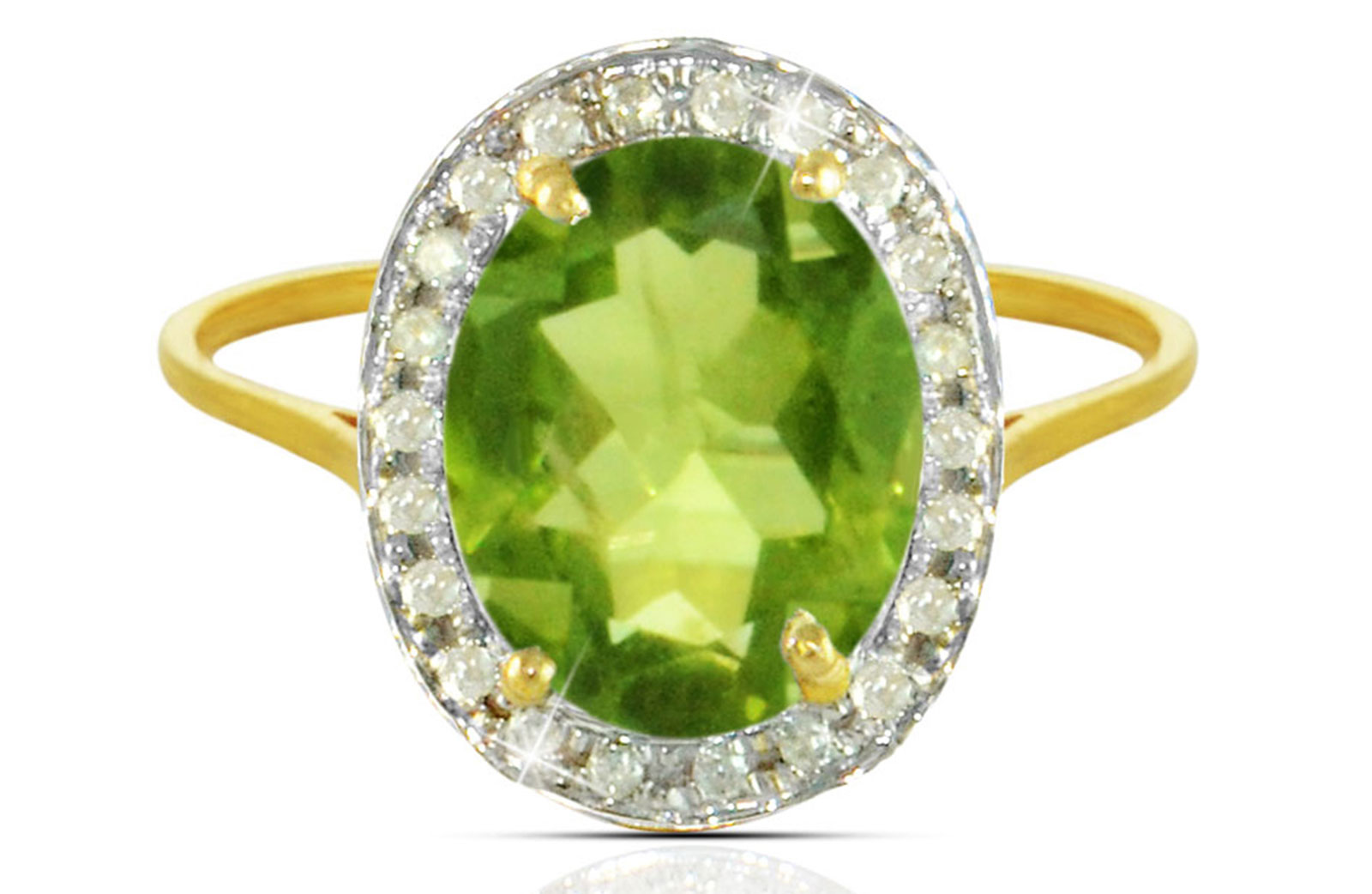 Vera Perla 18k  Gold 10mm Genuine Oval   Cut Peridot 0.12Ct Genuine Diamonds Ring -SIZE 6.5 US