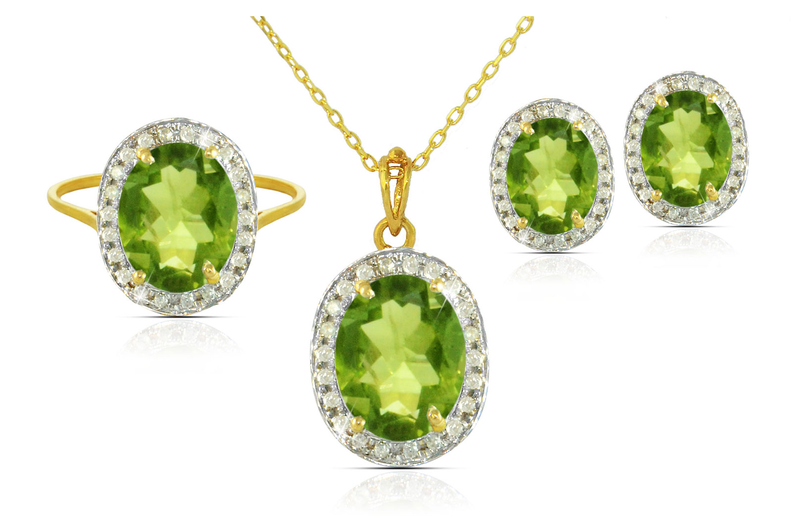 Vera Perla 18k  Gold 10mm Genuine Oval  Cut Peridot 0.48Ct Genuine Diamonds Jewelry Set