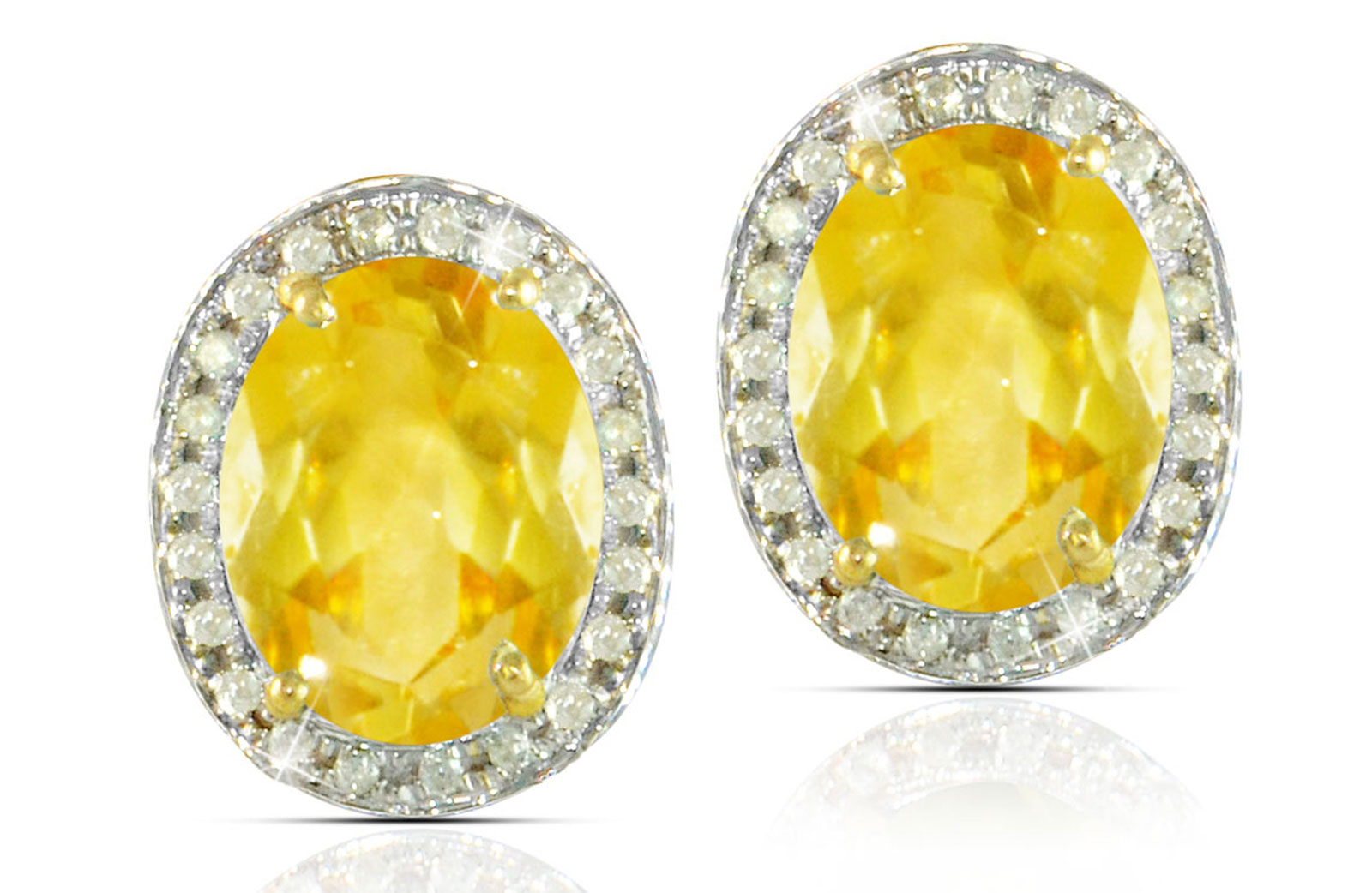  Vera Perla 18k  Gold 10mm Genuine Oval  Cut Citrine 0.24Ct Genuine Diamonds earrings