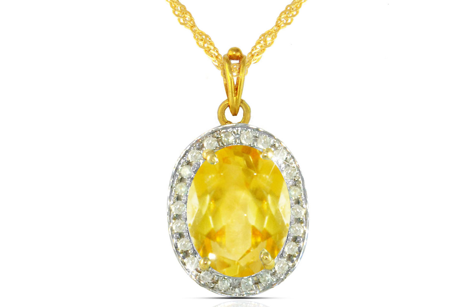 Vera Perla 18k  Gold 10mm Genuine Oval   Cut Citrine 0.12Ct Genuine Diamonds Necklace
