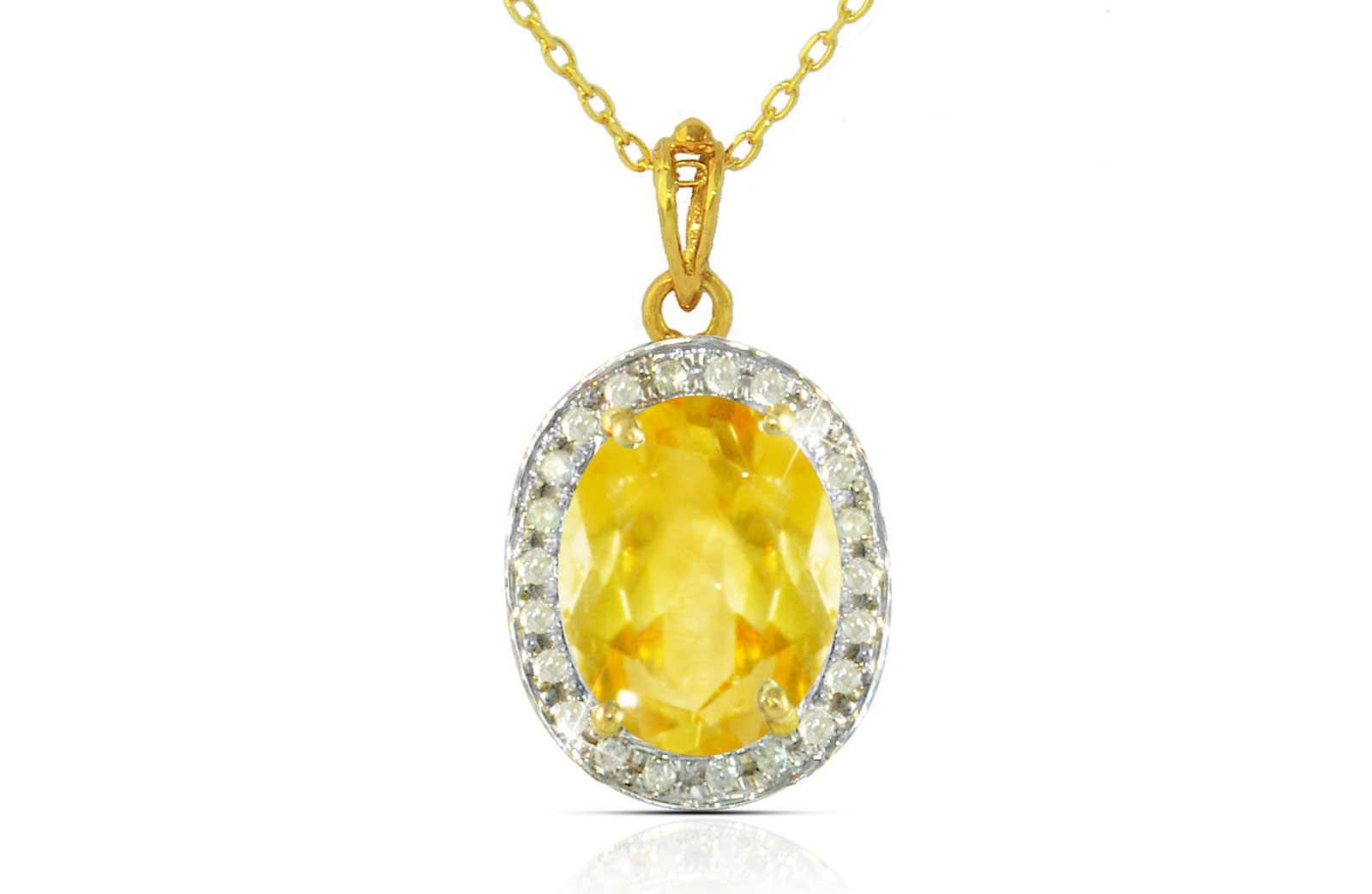 Vera Perla 18k  Gold 10mm Genuine Oval   Cut Citrine 0.12Ct Genuine Diamonds Necklace