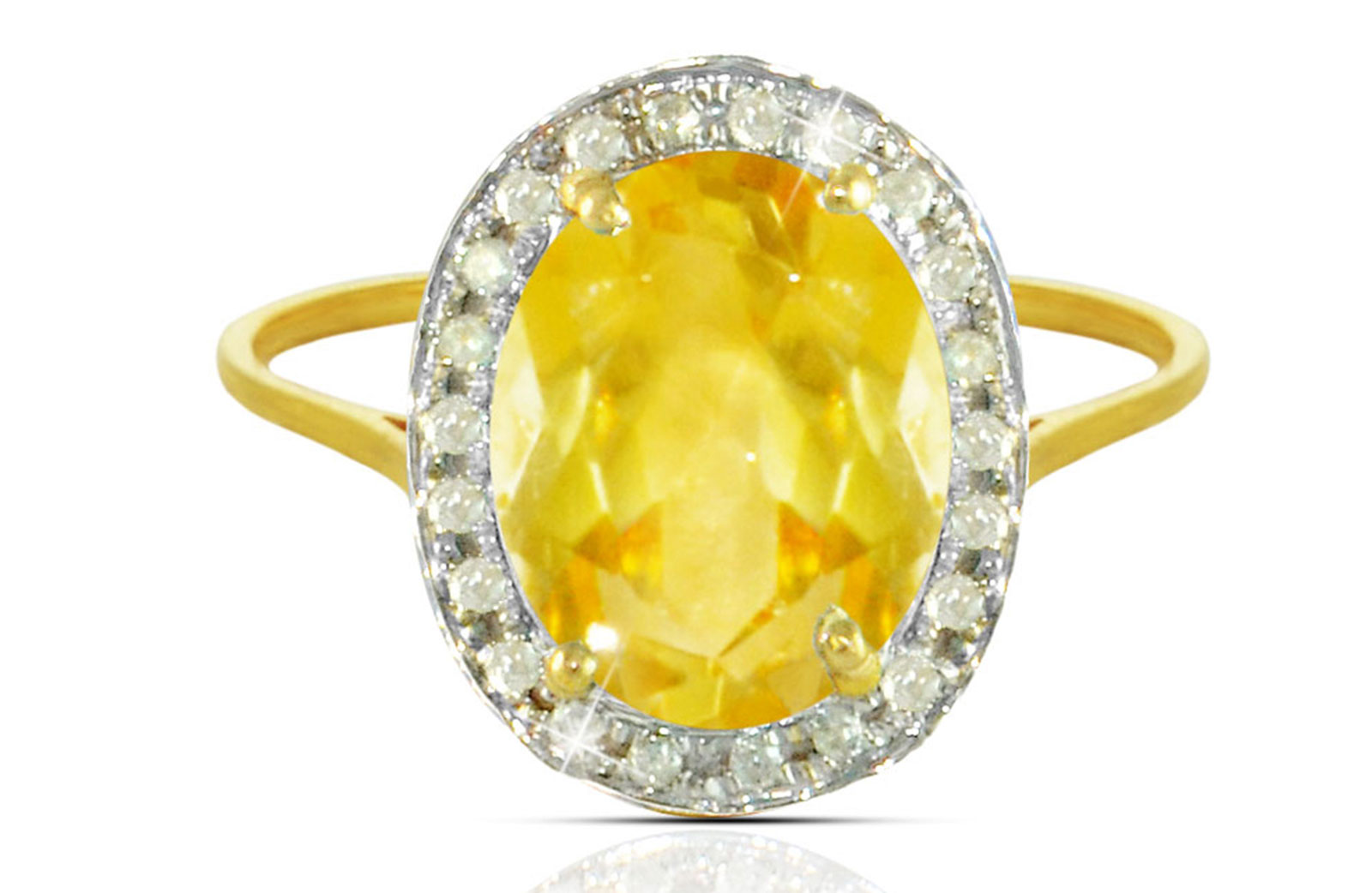  Vera Perla 18k  Gold 10mm Genuine Oval   Cut Citrine 0.12Ct Genuine Diamonds Ring -SIZE 6.5 US