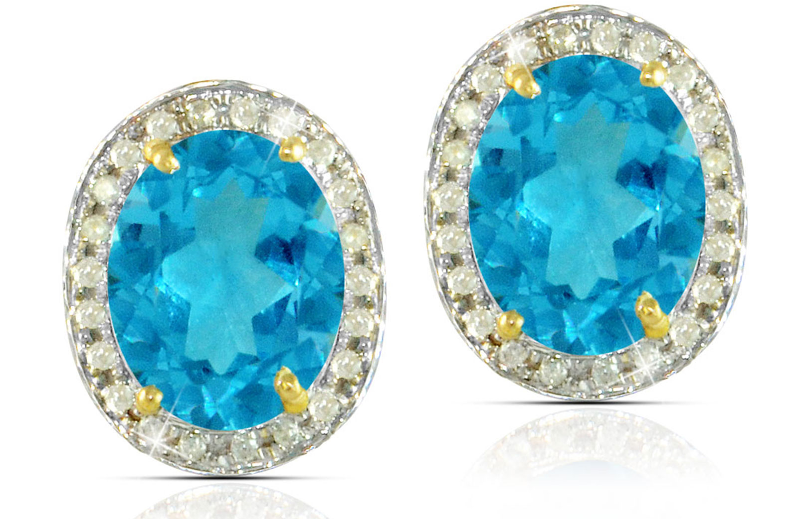 Vera Perla 18k  Gold 10mm Genuine Oval  Cut Swiss Blue Topaz 0.24Ct Genuine Diamonds earrings