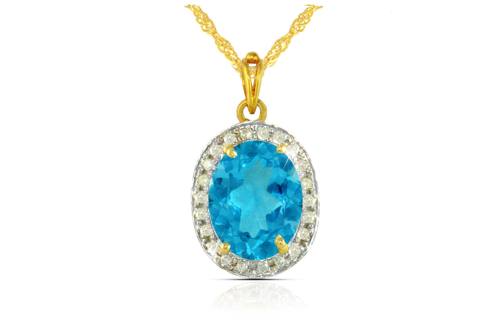 Vera Perla 18k  Gold 10mm Genuine Oval   Cut Swiss Blue Topaz 0.12Ct Genuine Diamonds Necklace