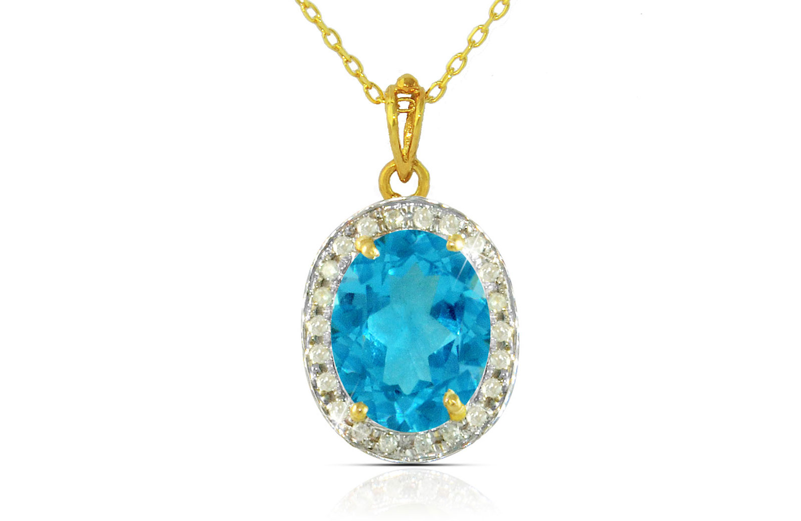 Vera Perla 18k  Gold 10mm Genuine Oval   Cut Swiss Blue Topaz 0.12Ct Genuine Diamonds Necklace