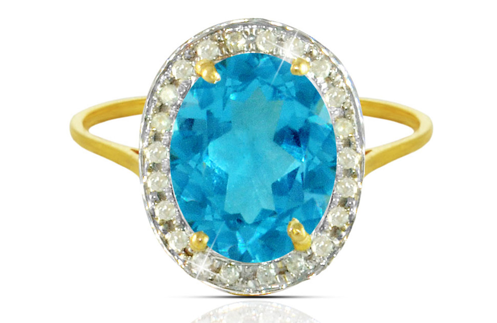  Vera Perla 18k  Gold 10mm Genuine Oval   Cut Swiss Blue Topaz 0.12Ct Genuine Diamonds Ring -SIZE 6.5 US