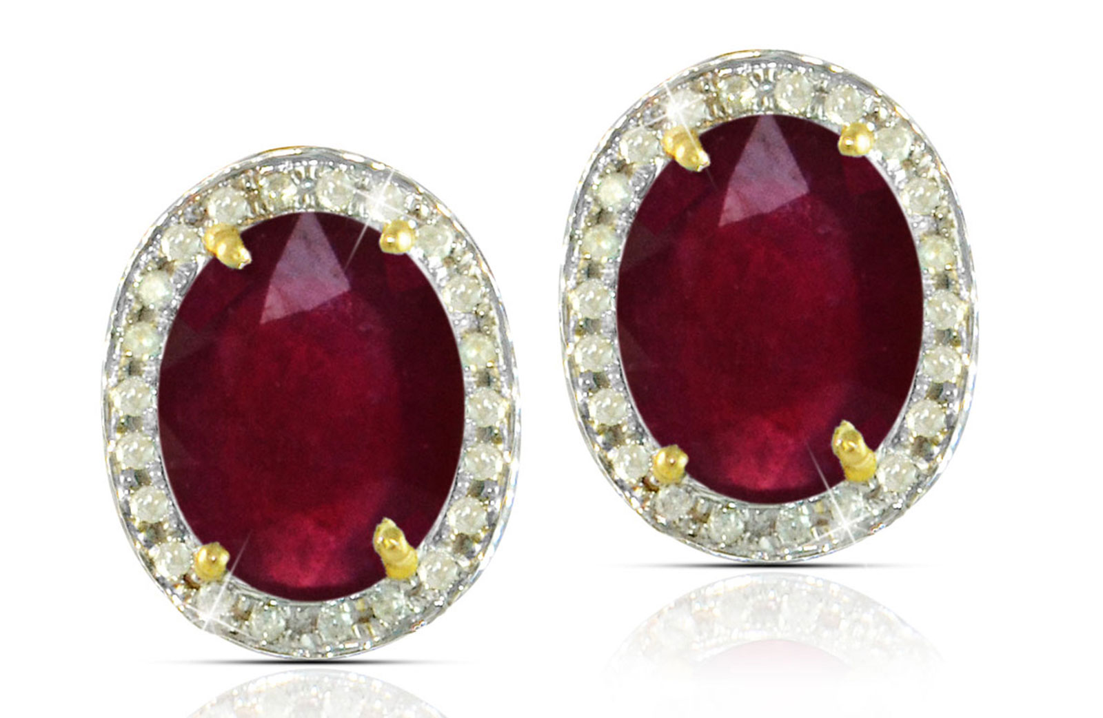  Vera Perla 18k  Gold 10mm Genuine Oval  Cut Ruby 0.24Ct Genuine Diamonds earrings
