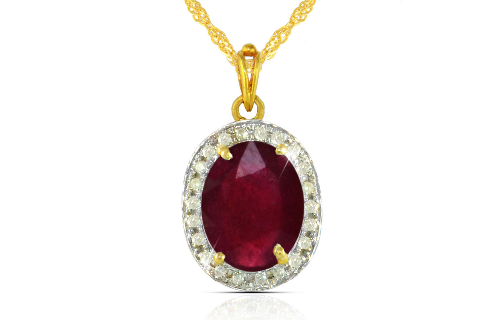 Vera Perla Gold 10mm Genuine Oval   Cut Ruby 0.12Ct Genuine Diamonds Necklace