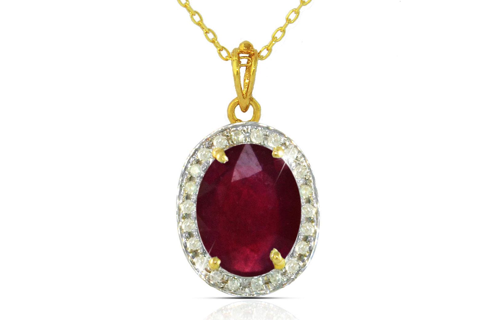 Vera Perla 18k  Gold 10mm Genuine Oval   Cut Ruby 0.12Ct Genuine Diamonds Necklace