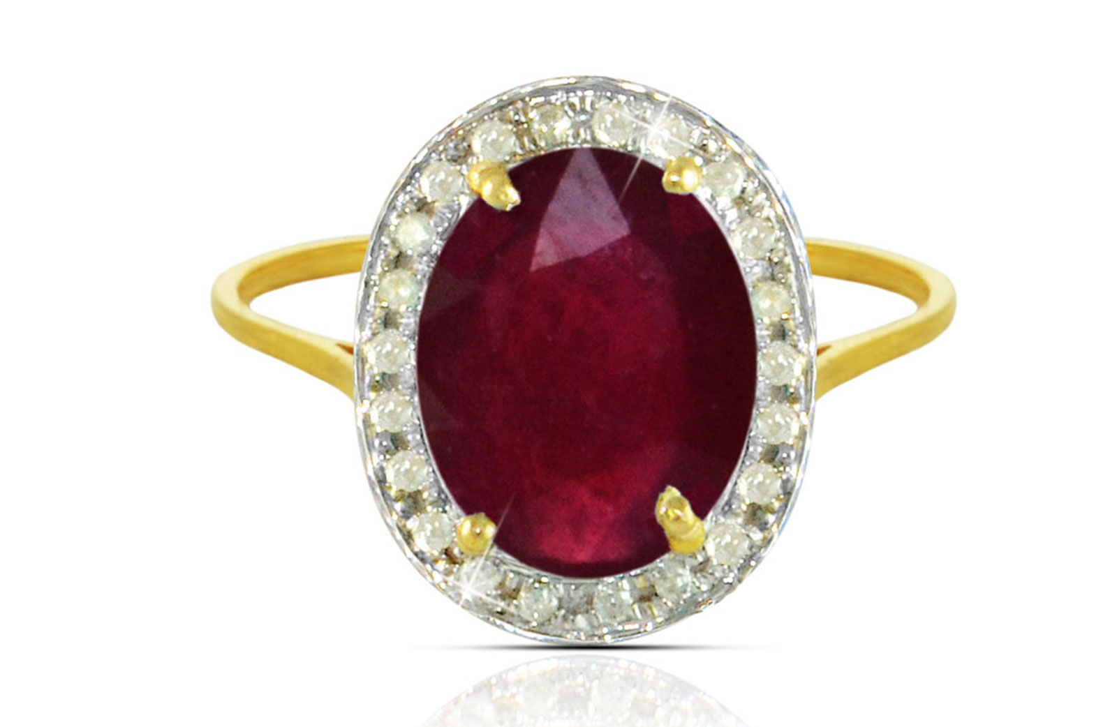  Vera Perla 18k  Gold 10mm Genuine Oval   Cut Ruby 0.12Ct Genuine Diamonds Ring -SIZE 6.5 US