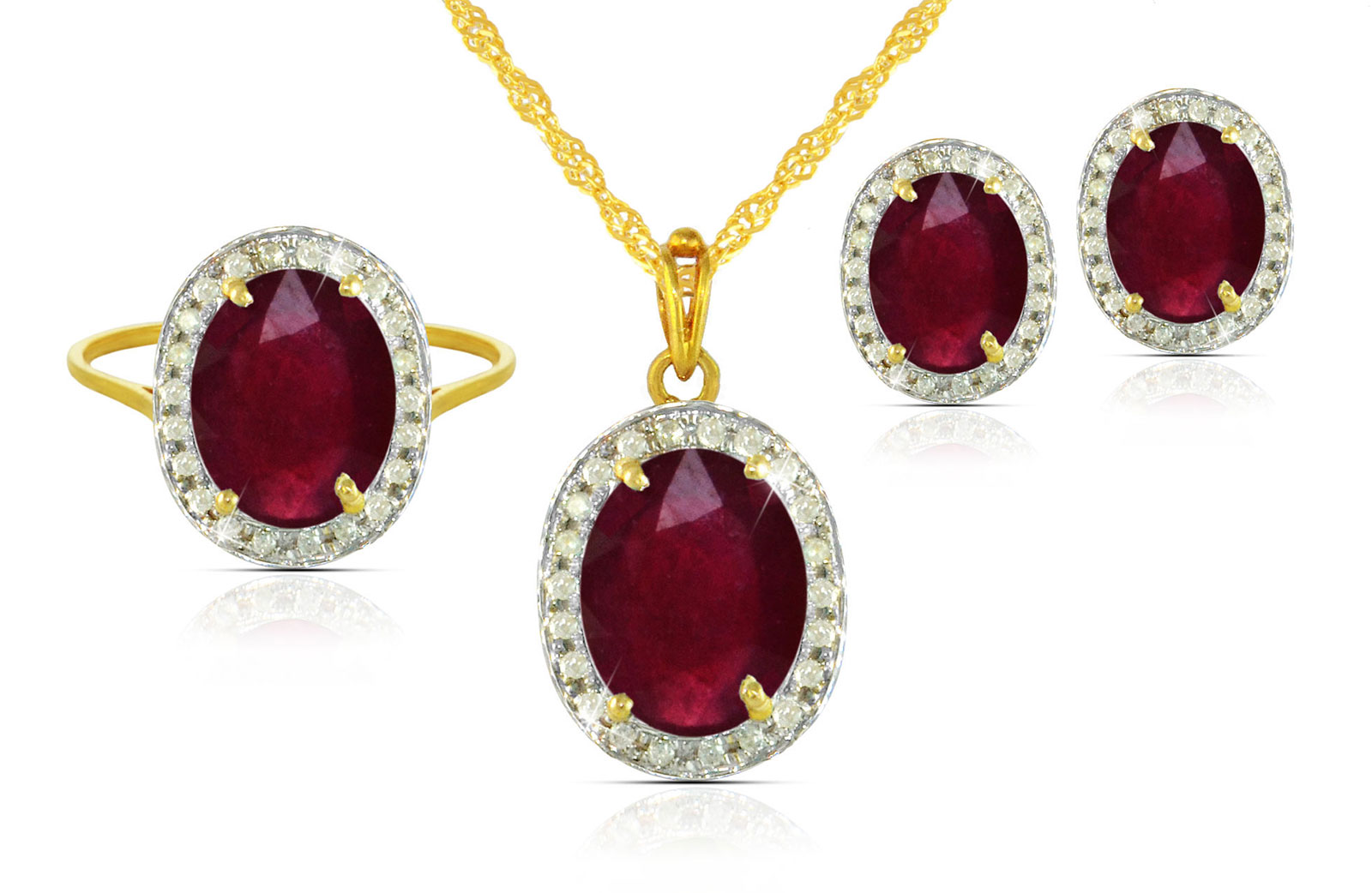 Vera Perla 18k  Gold 10mm Genuine Oval  Cut Ruby 0.48Ct Genuine Diamonds Jewelry Set