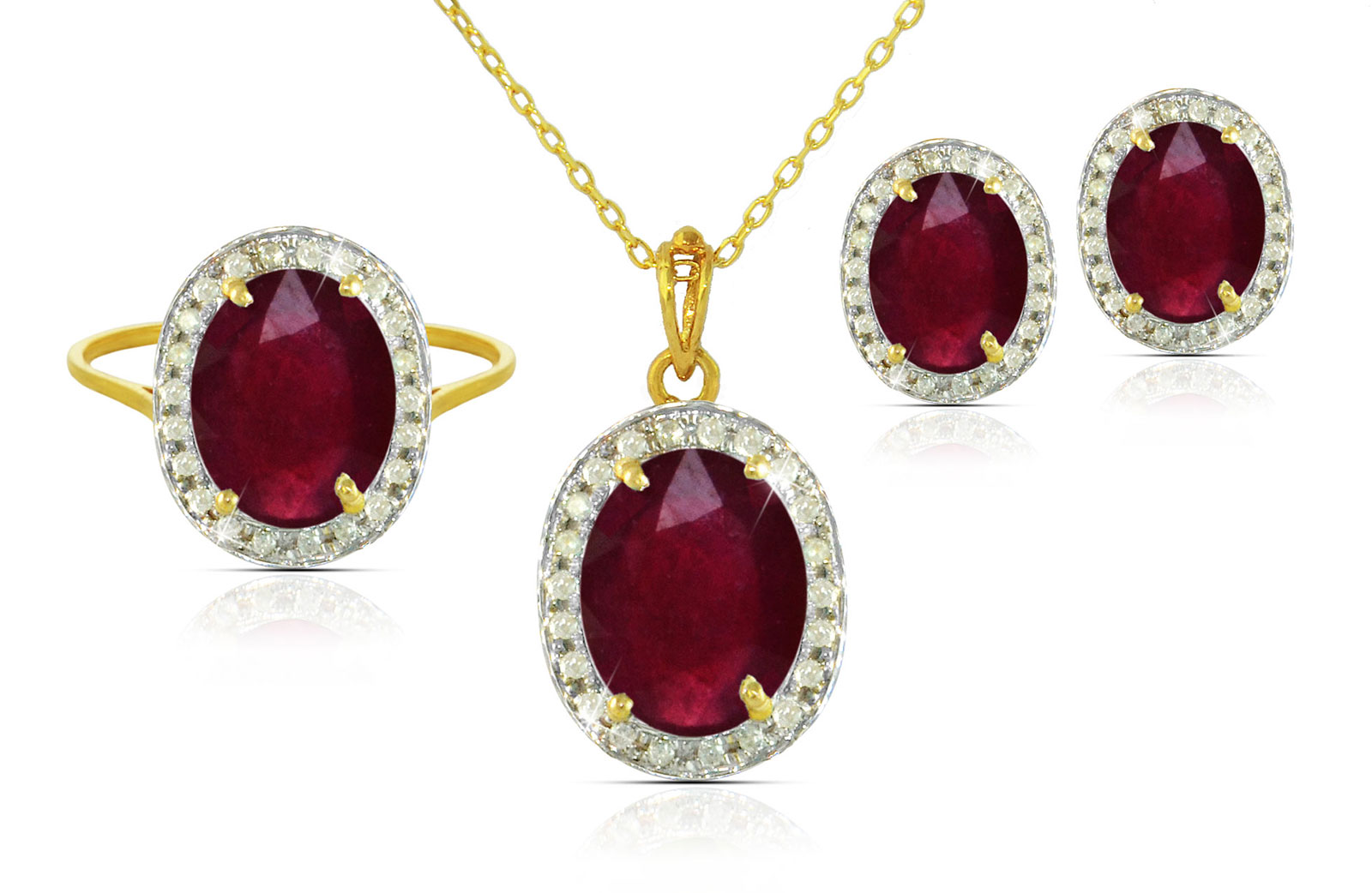 Vera Perla 18k  Gold 10mm Genuine Oval  Cut Ruby 0.48Ct Genuine Diamonds Jewelry Set