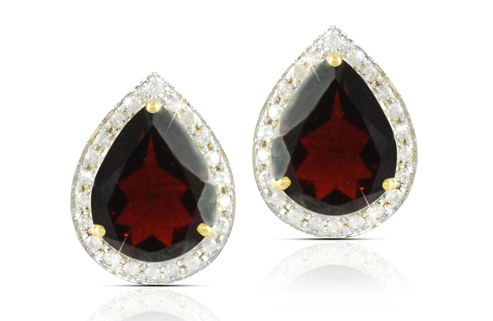 Vera Perla  18k  Gold 10mm Genuine Drop  Cut Garnet 0.24Ct Genuine Diamonds earrings