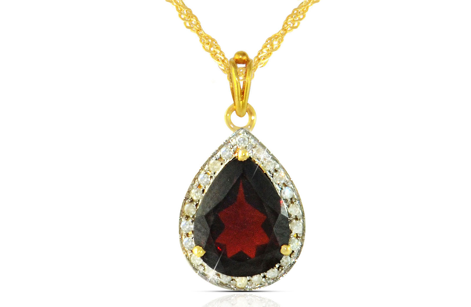 Vera Perla 18k  Gold 10mm Genuine Drop   Cut Garnet 0.12Ct Genuine Diamonds Necklace