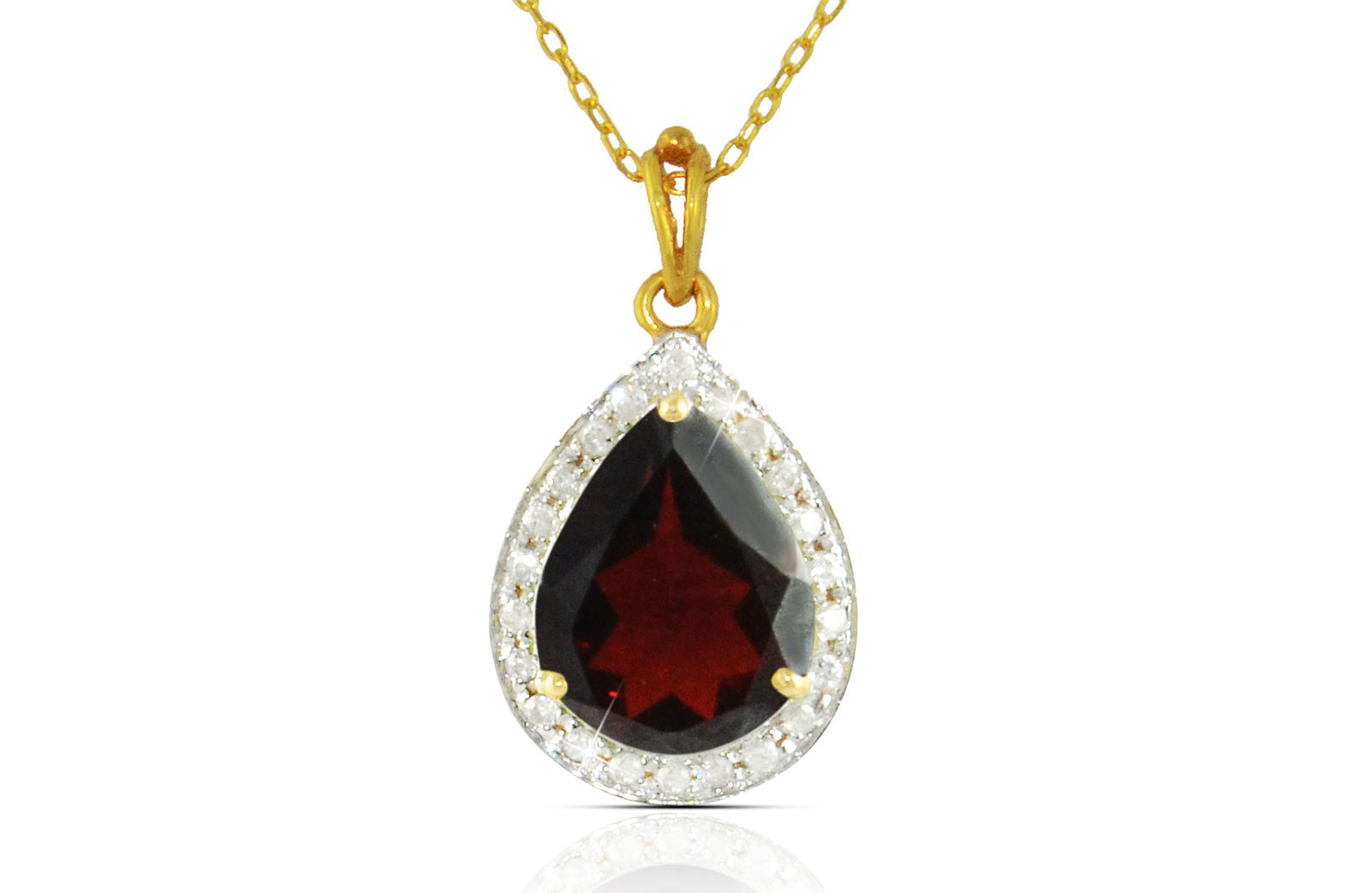 Vera Perla 18k  Gold 10mm Genuine Drop   Cut Garnet 0.12Ct Genuine Diamonds Necklace