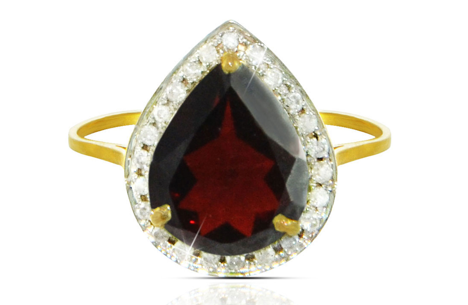  Vera Perla 18k  Gold 10mm Genuine Drop   Cut Garnet 0.12Ct Genuine Diamonds Ring -SIZE 6.5 US