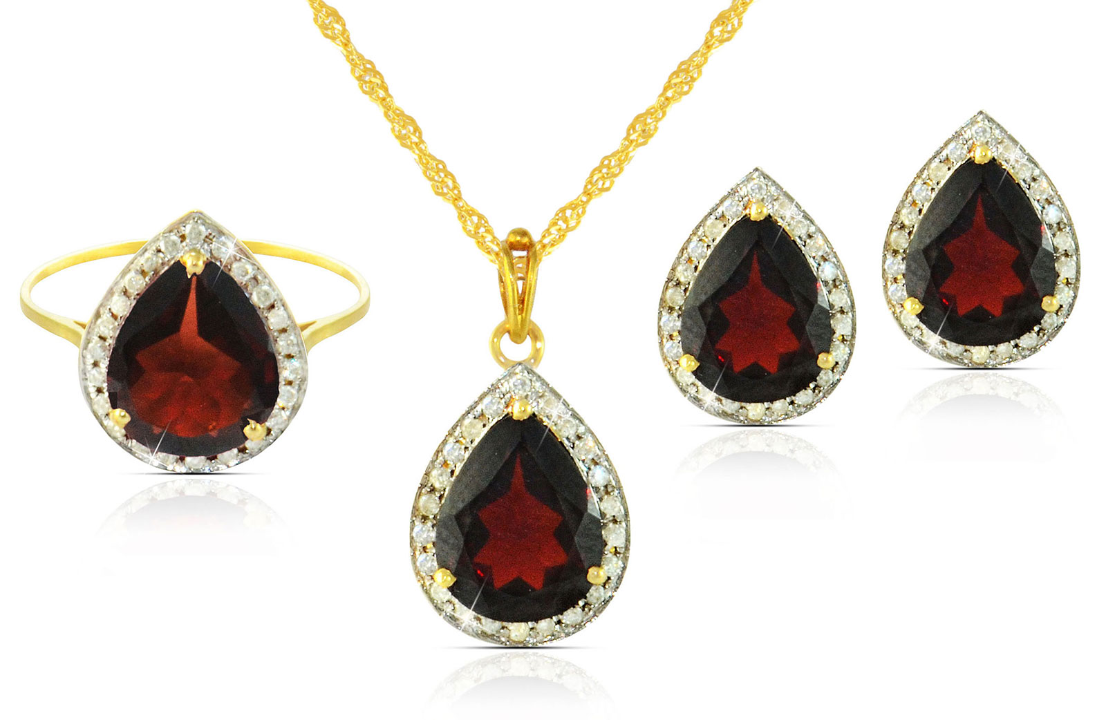 Vera Perla 18k  Gold 10mm Genuine Drop  Cut Garnet 0.48Ct Genuine Diamonds Jewelry Set