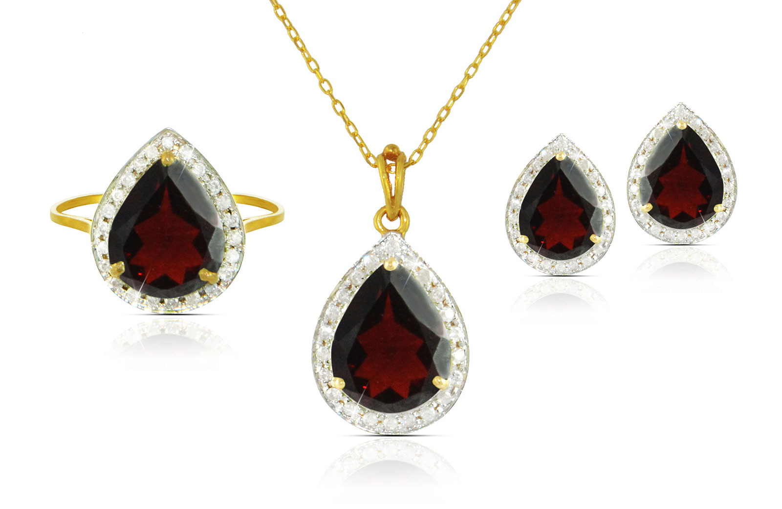 Vera Perla 18k  Gold 10mm Genuine Drop  Cut Garnet 0.48Ct Genuine Diamonds Jewelry Set