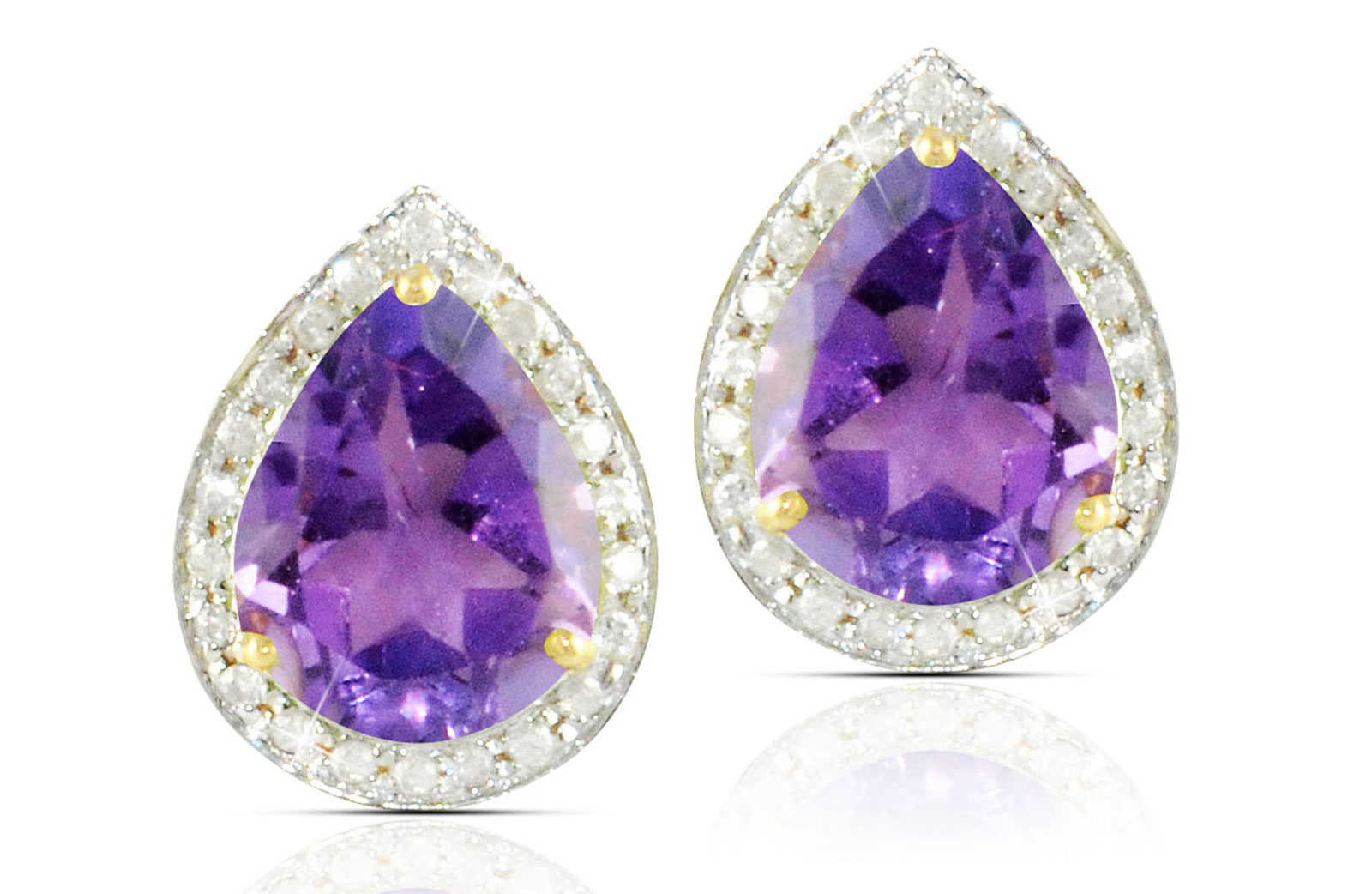 Vera Perla 18k  Gold 10mm Genuine Drop  Cut Amethyst 0.24Ct Genuine Diamonds earrings