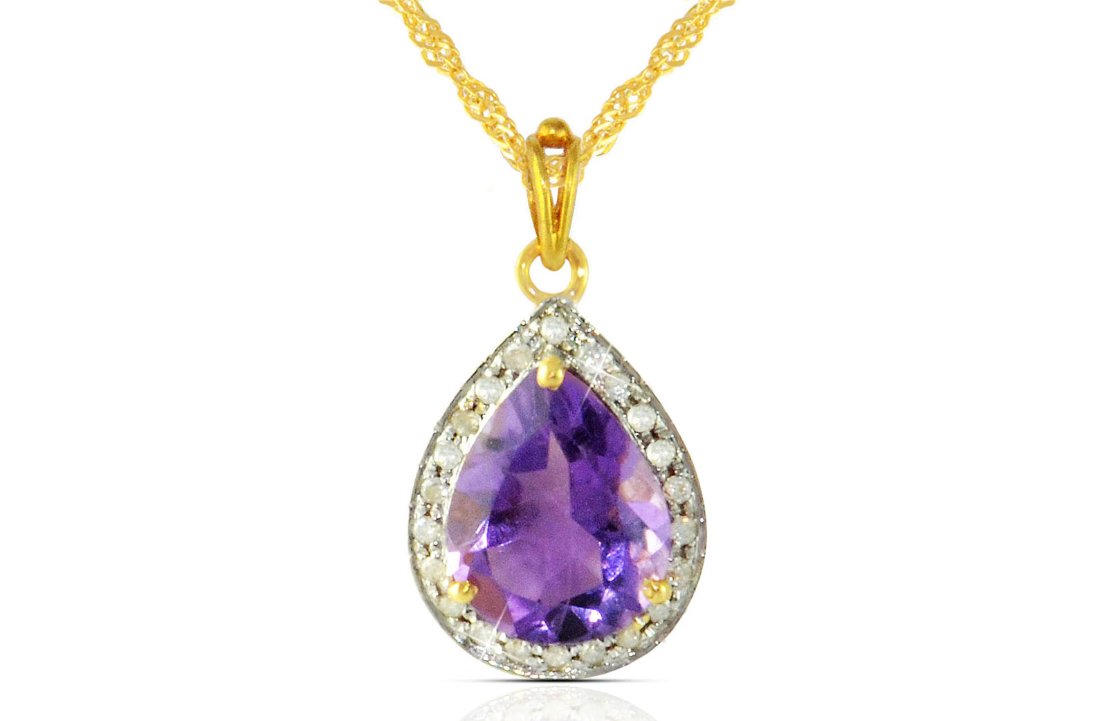 Vera Perla 18k  Gold 10mm Genuine Drop   Cut Amethyst 0.12Ct Genuine Diamonds Necklace