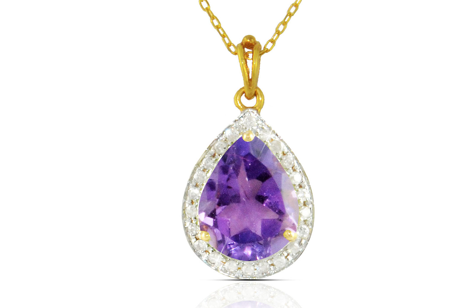Vera Perla 18k  Gold 10mm Genuine Drop   Cut Amethyst 0.12Ct Genuine Diamonds Necklace