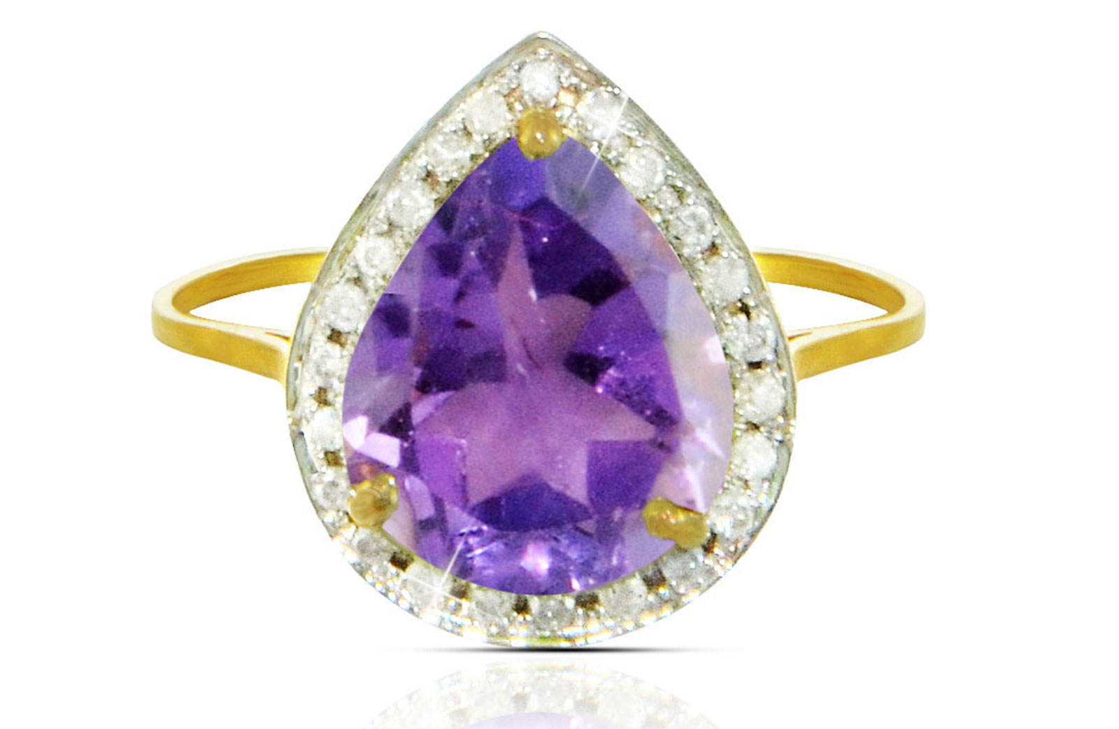 Vera Perla 18k  Gold 10mm Genuine Drop   Cut Amethyst 0.12Ct Genuine Diamonds Ring -SIZE 6.5 US