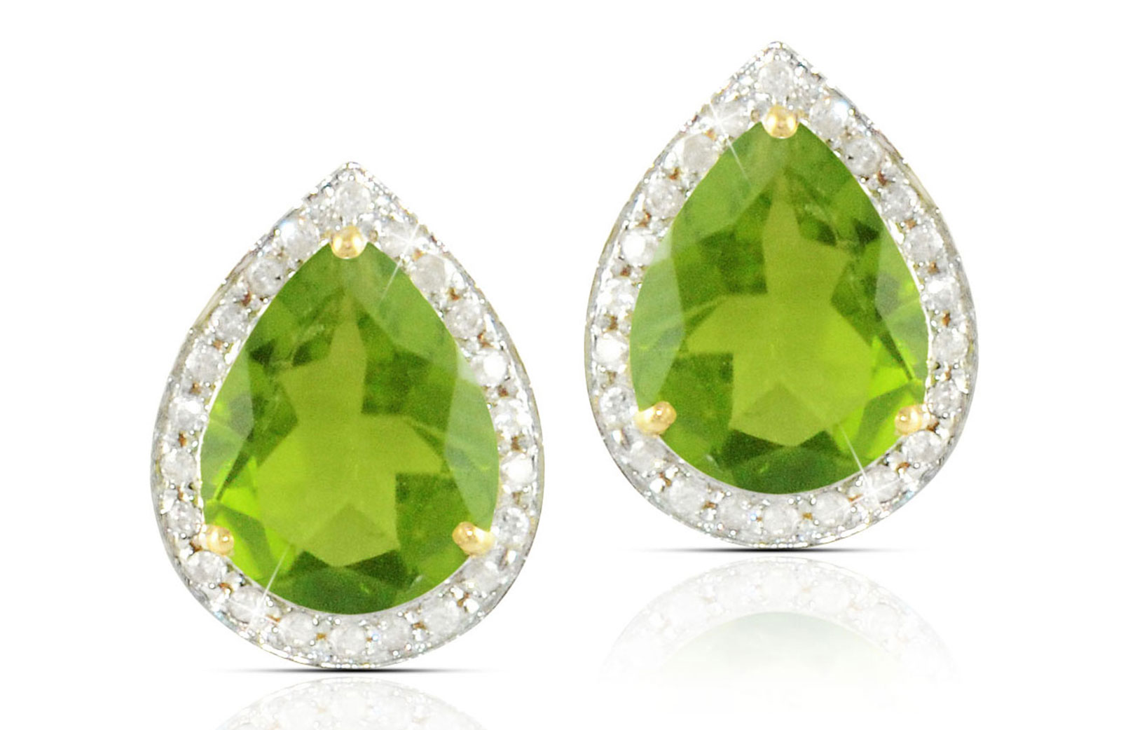 Vera Perla 18k  Gold 10mm Genuine Drop  Cut Peridot 0.24Ct Genuine Diamonds earrings