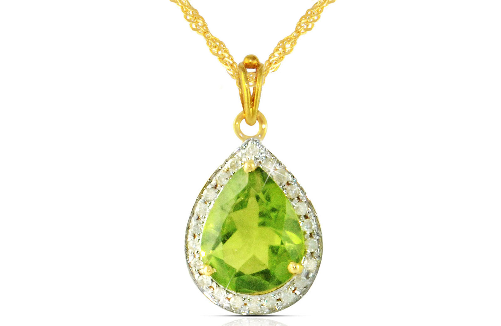 Vera Perla 18k  Gold 10mm Genuine Drop   Cut Peridot 0.12Ct Genuine Diamonds Necklace