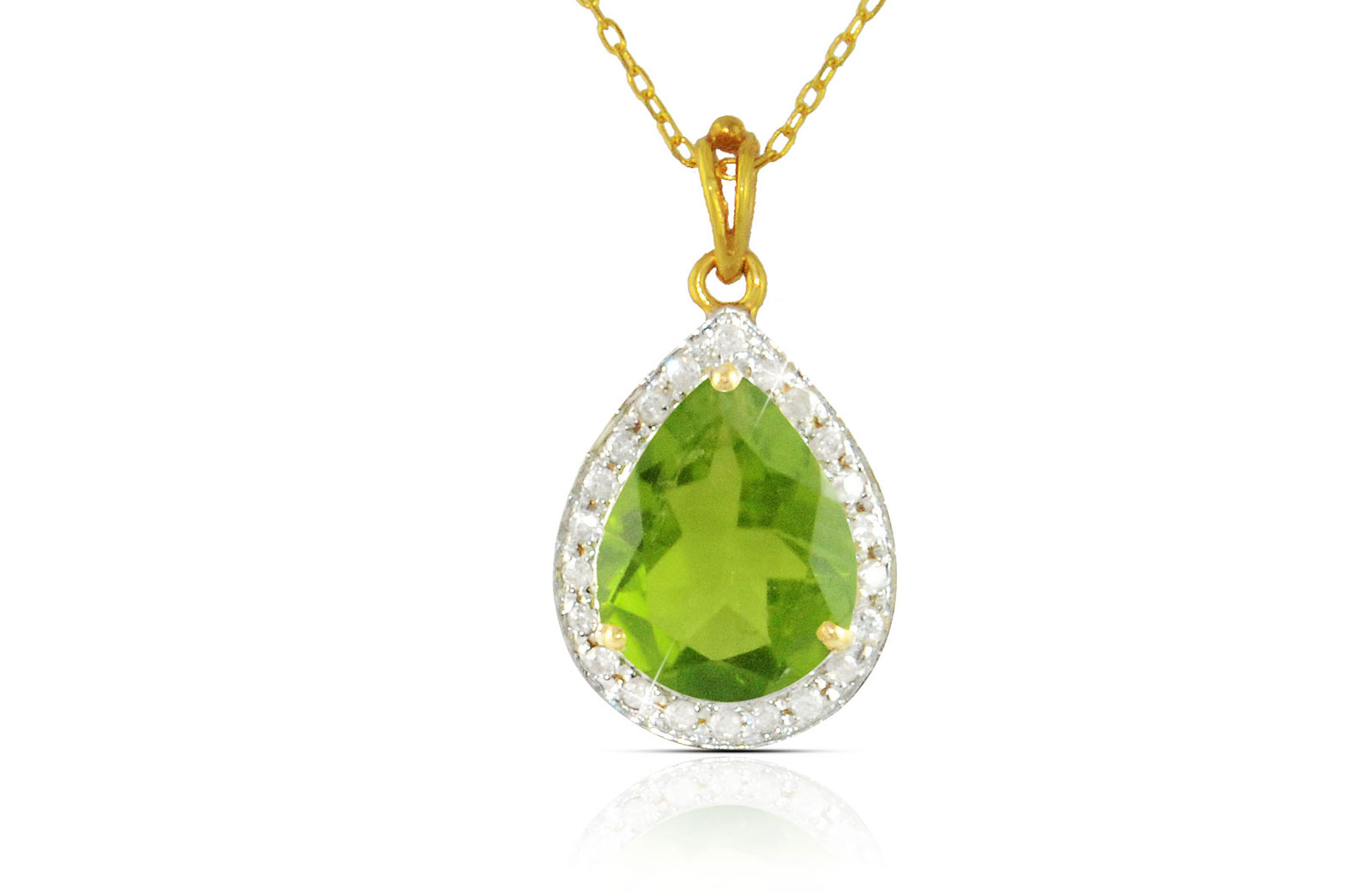 Vera Perla 18k  Gold 10mm Genuine Drop   Cut Peridot 0.12Ct Genuine Diamonds Necklace