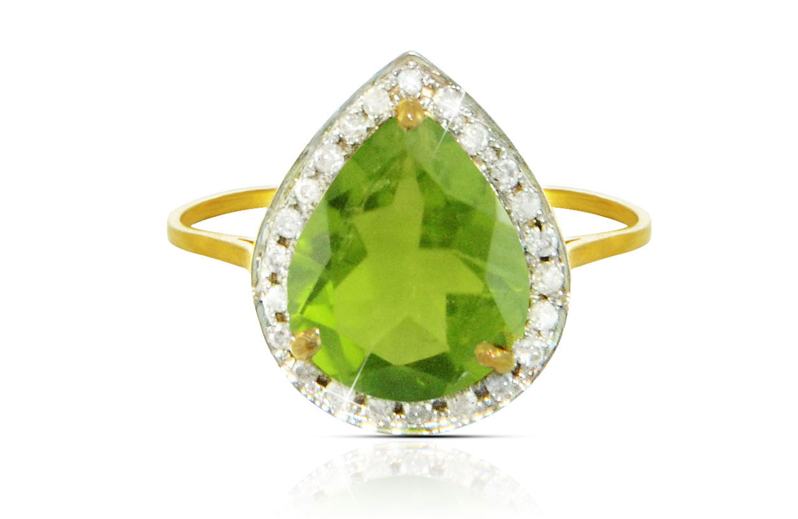 Vera Perla 18k  Gold 10mm Genuine Drop   Cut Peridot 0.12Ct Genuine Diamonds Ring -SIZE 6.5 US
