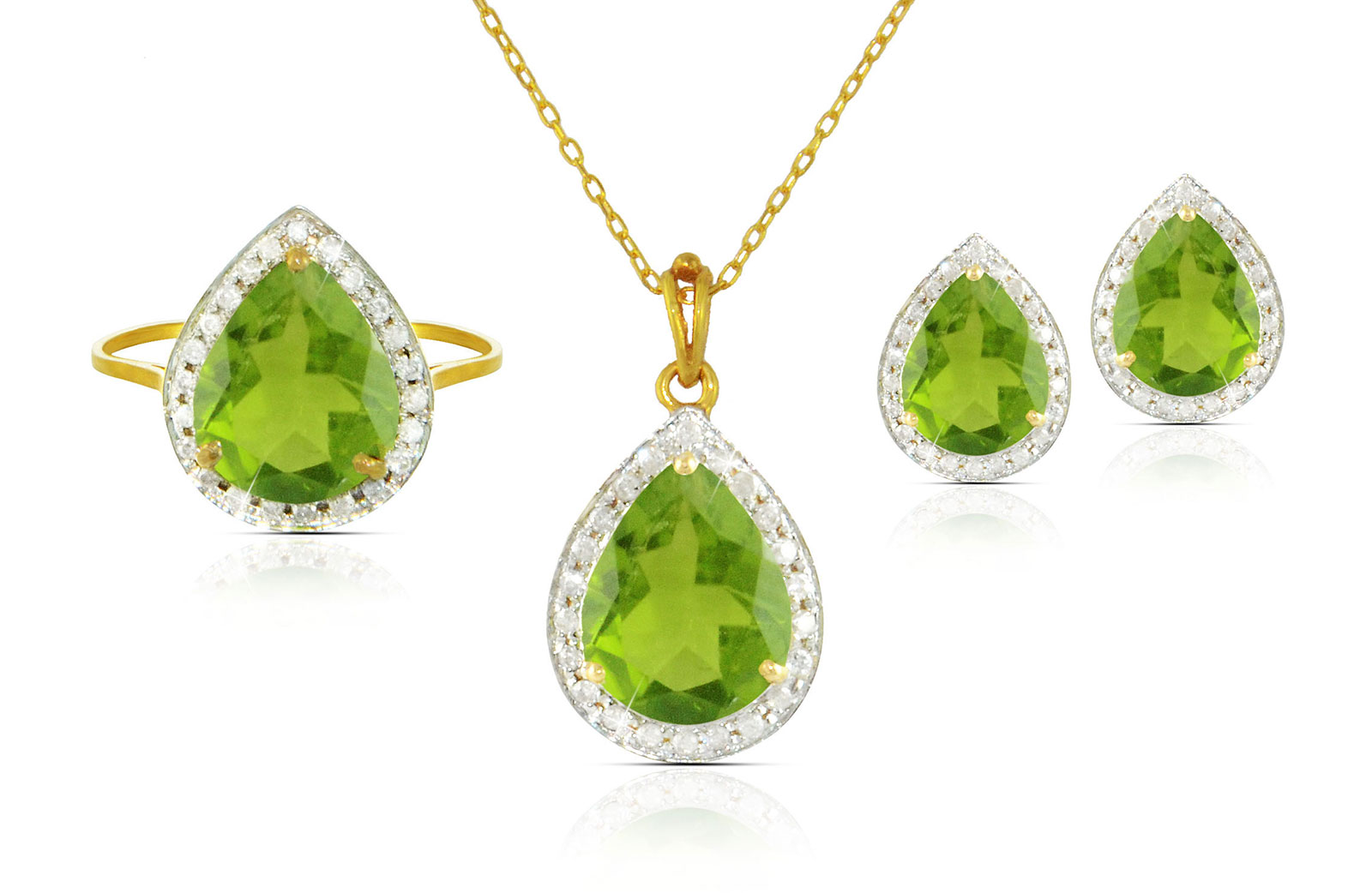 Vera Perla 18k  Gold 10mm Genuine Drop  Cut Peridot 0.48Ct Genuine Diamonds Jewelry Set