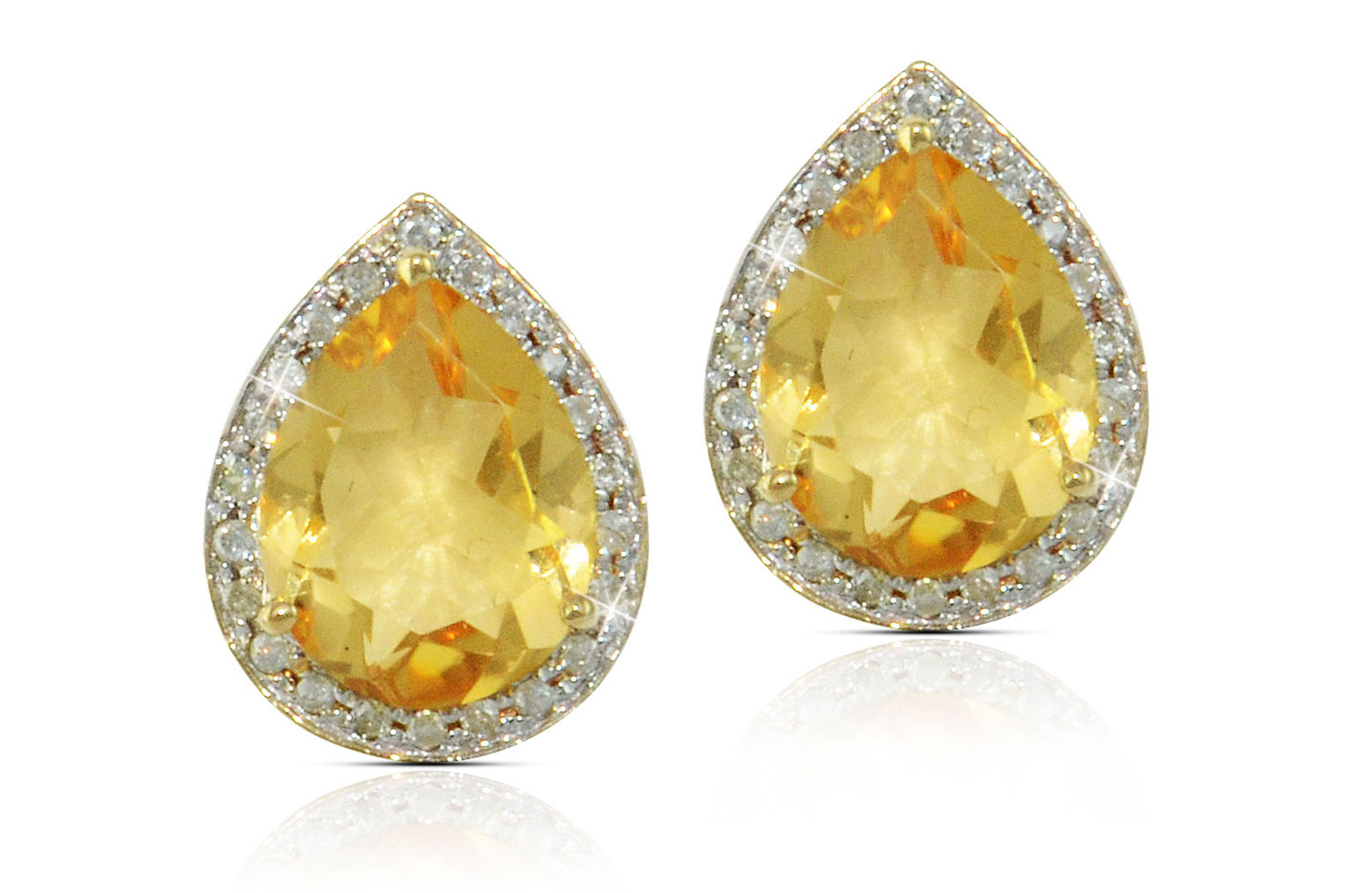  Vera Perla 18k  Gold 10mm Genuine Drop  Cut Citrine 0.24Ct Genuine Diamonds earrings