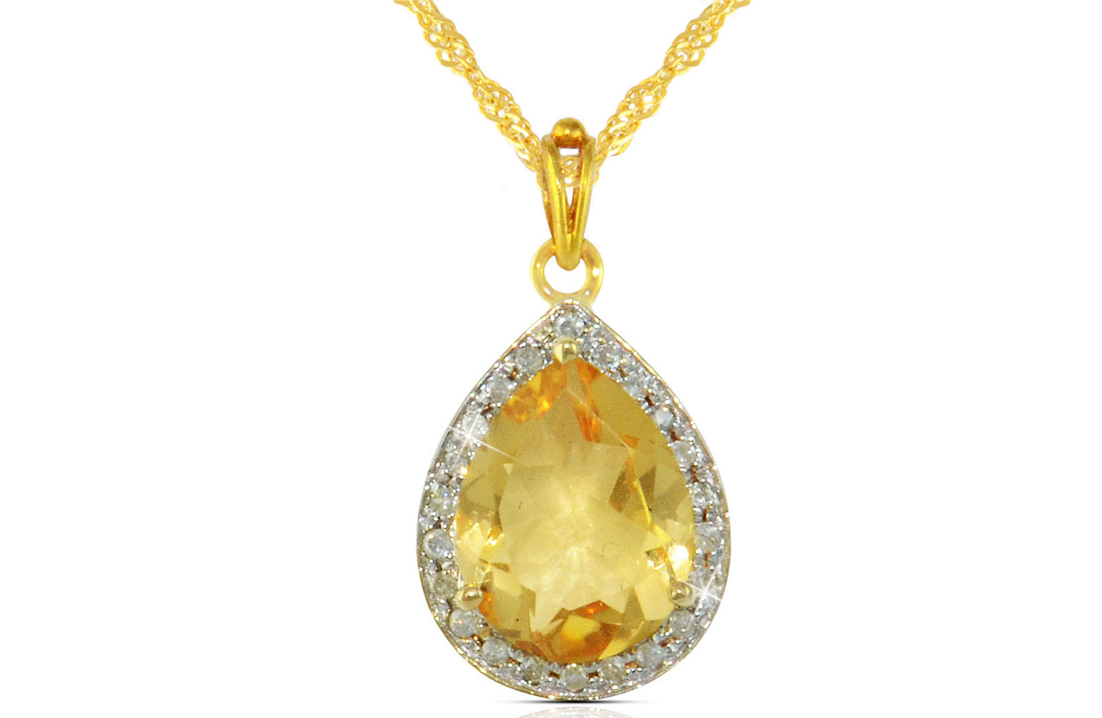 Vera Perla 18k  Gold 10mm Genuine Drop   Cut Citrine 0.12Ct Genuine Diamonds Necklace