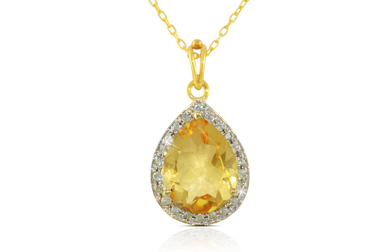 Vera Perla 18k  Gold 10mm Genuine Drop   Cut Citrine 0.12Ct Genuine Diamonds Necklace