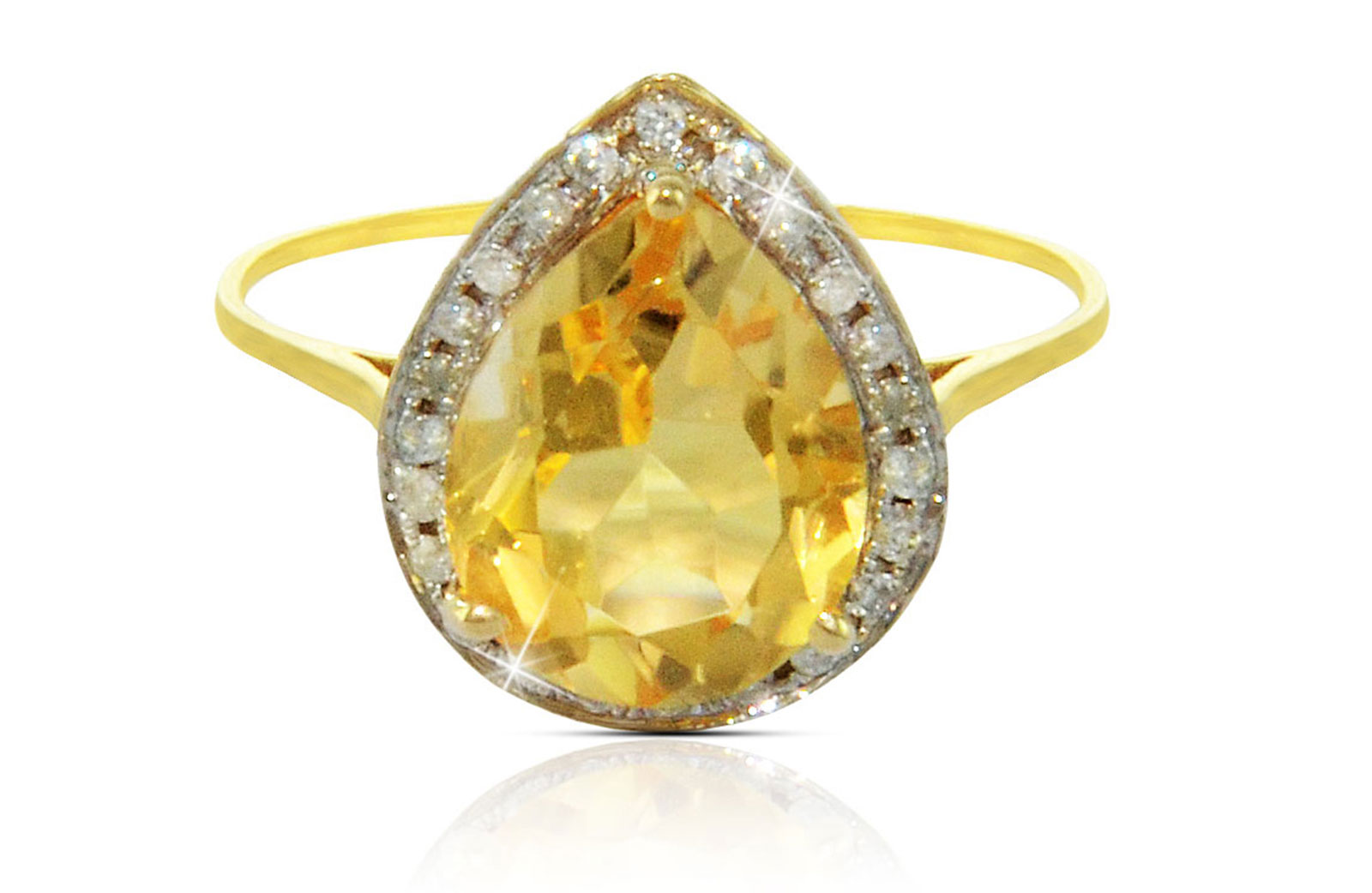 Vera Perla 18k  Gold 10mm Genuine Drop   Cut Citrine 0.12Ct Genuine Diamonds Ring -SIZE 6.5 US