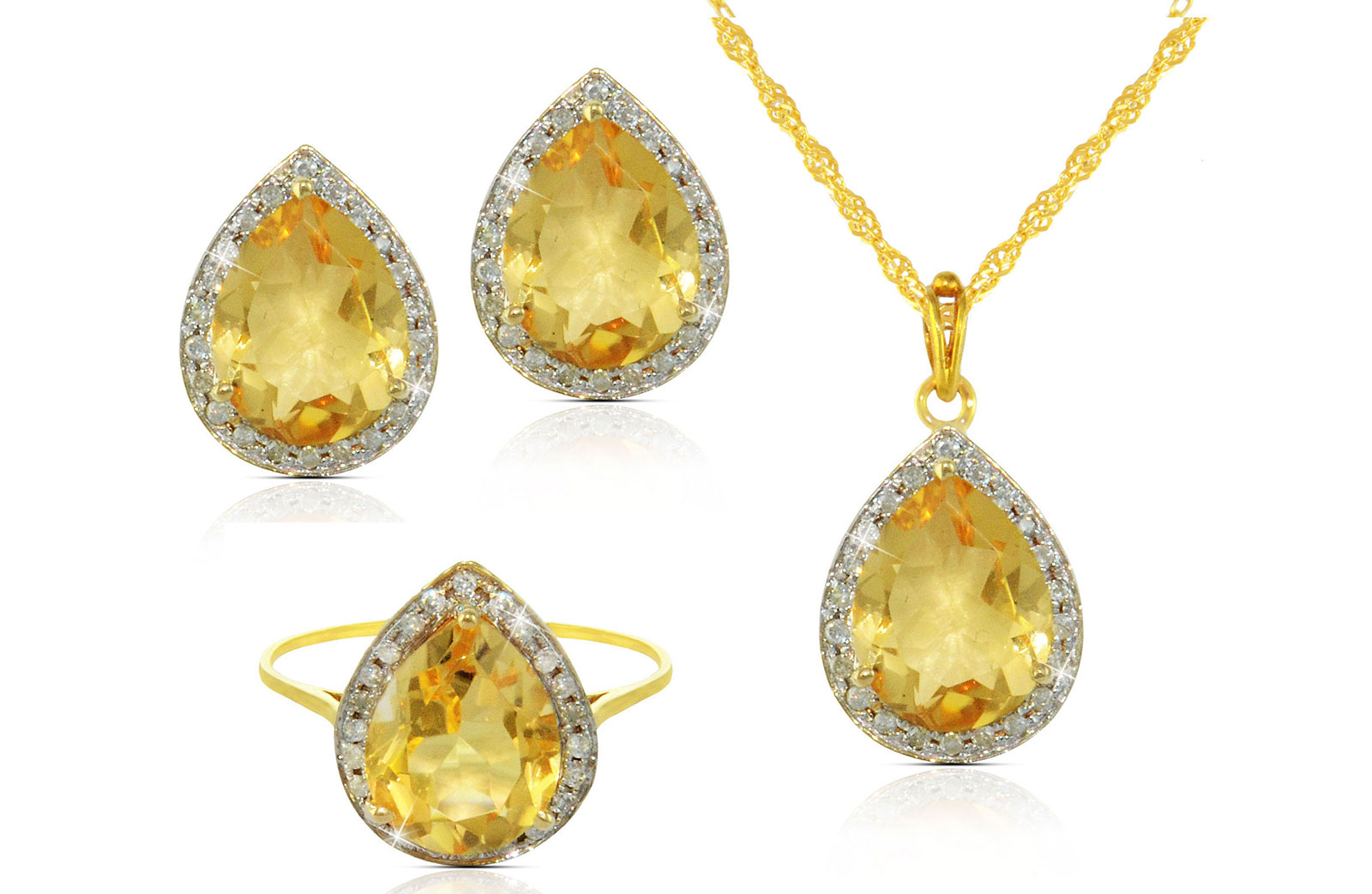 Vera Perla 18k  Gold 10mm Genuine Drop  Cut Citrine 0.48Ct Genuine Diamonds Jewelry Set