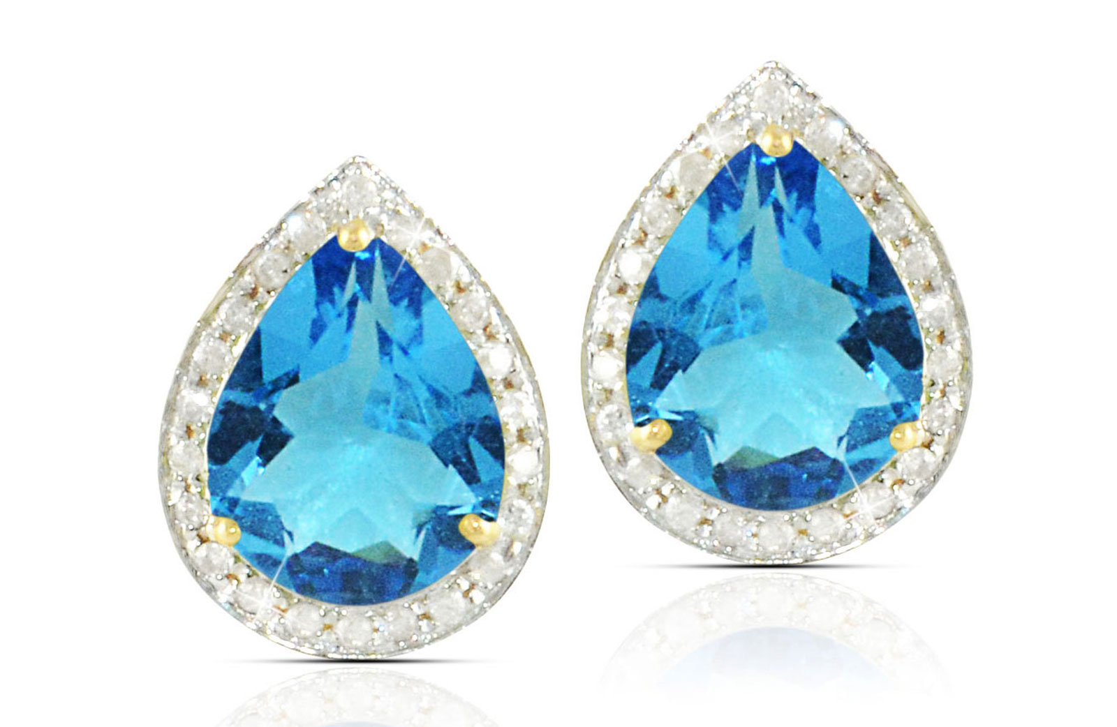 Vera Perla 18k  Gold 10mm Genuine Drop  Cut Swiss Blue Topaz 0.24Ct Genuine Diamonds earrings