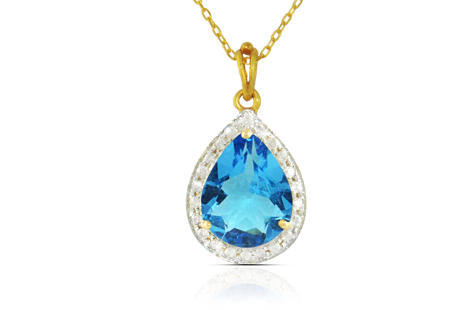 Vera Perla 18k  Gold 10mm Genuine Drop   Cut Swiss Blue Topaz 0.12Ct Genuine Diamonds Necklace