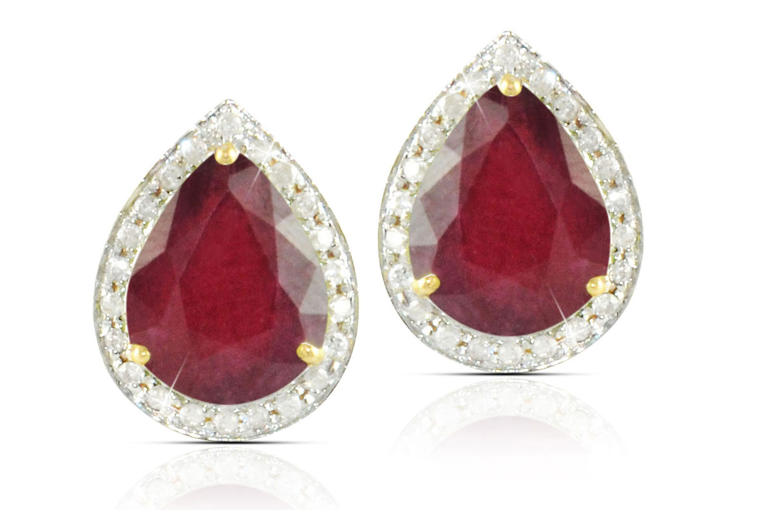 Vera Perla 18k  Gold 10mm Genuine Drop  Cut Ruby 0.24Ct Genuine Diamonds earrings