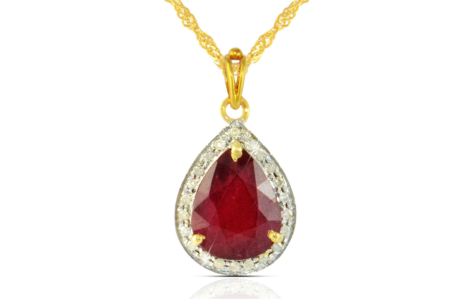 Vera Perla 18k  Gold 10mm Genuine Drop   Cut Ruby 0.12Ct Genuine Diamonds Necklace