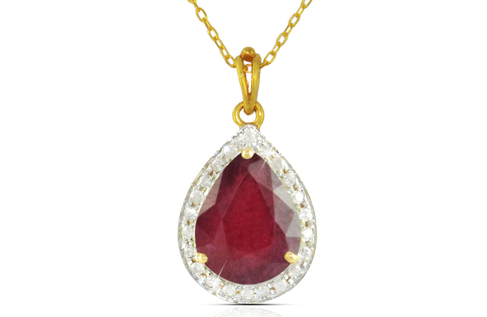 Vera Perla 18k  Gold 10mm Genuine Drop   Cut Ruby 0.12Ct Genuine Diamonds Necklace