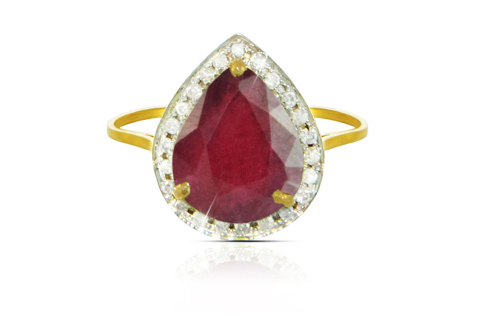 Vera Perla 18k  Gold 10mm Genuine Drop   Cut Ruby 0.12Ct Genuine Diamonds Ring -SIZE 6.5 US