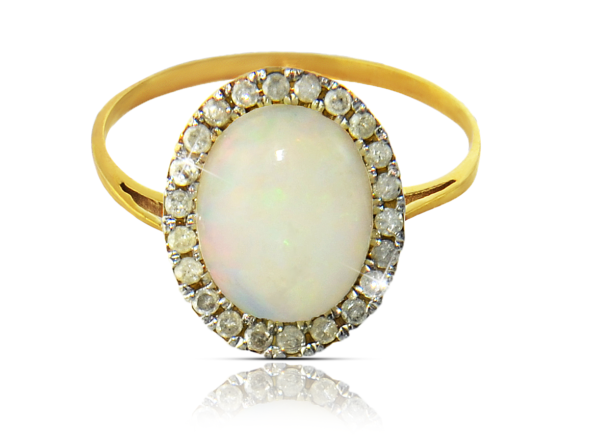 VP Jewels: 10K  Gold 10mm Genuine Oval  Cabochon Cut Opal 0.22Ct Genuine Diamonds Ring -SIZE 6.5 US