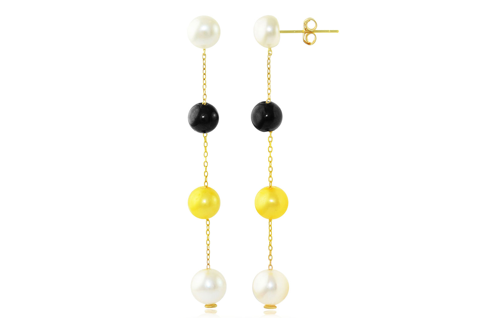 VP Jewels: 18K  Yellow Gold 5-7mm Genuine  Golden-Yelow, White and Black  Pearls earrings 