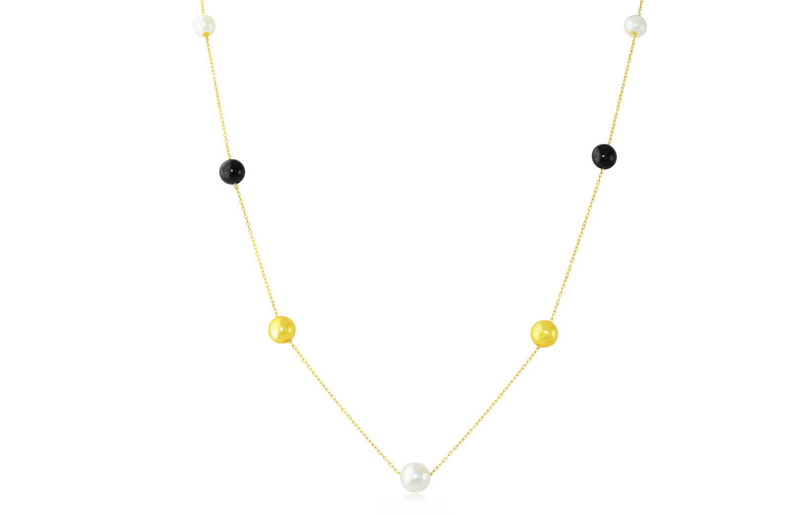 Vp Jewels 18K Solid Gold 5-7MMGradual  Built-in Golden-Yelow, White and Black  Pearl Necklace