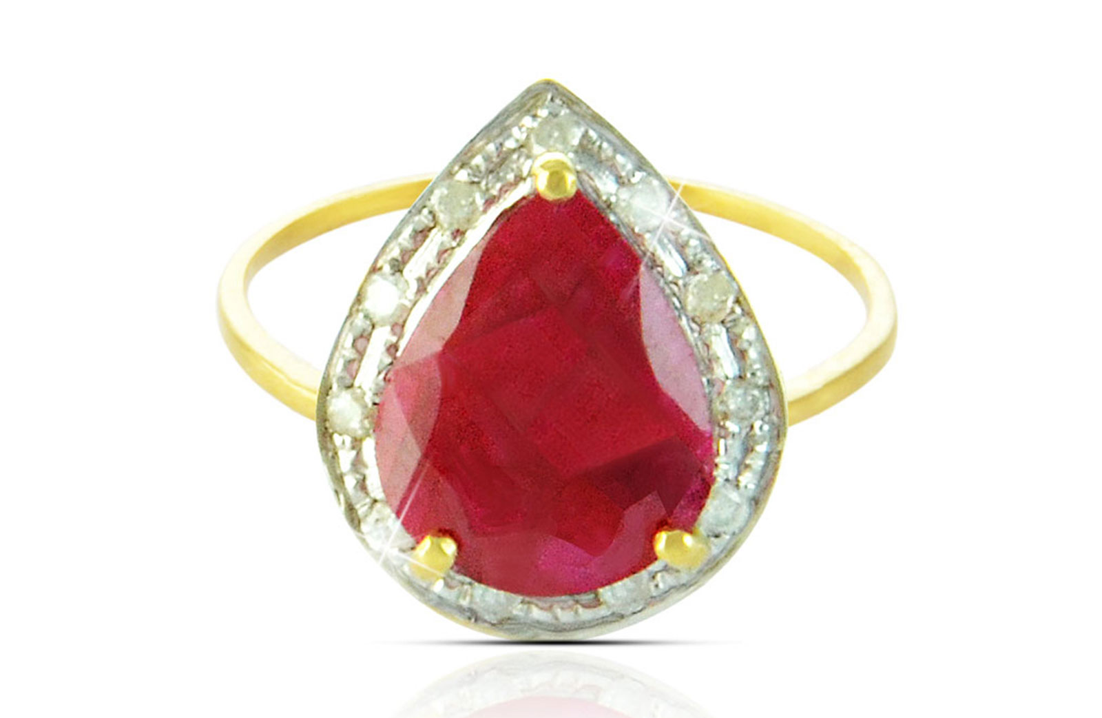 Vera Perla 18k  Gold 10mm Genuine Drop   Cut Ruby 0.12Ct Genuine Diamonds Ring -SIZE 6.5 US