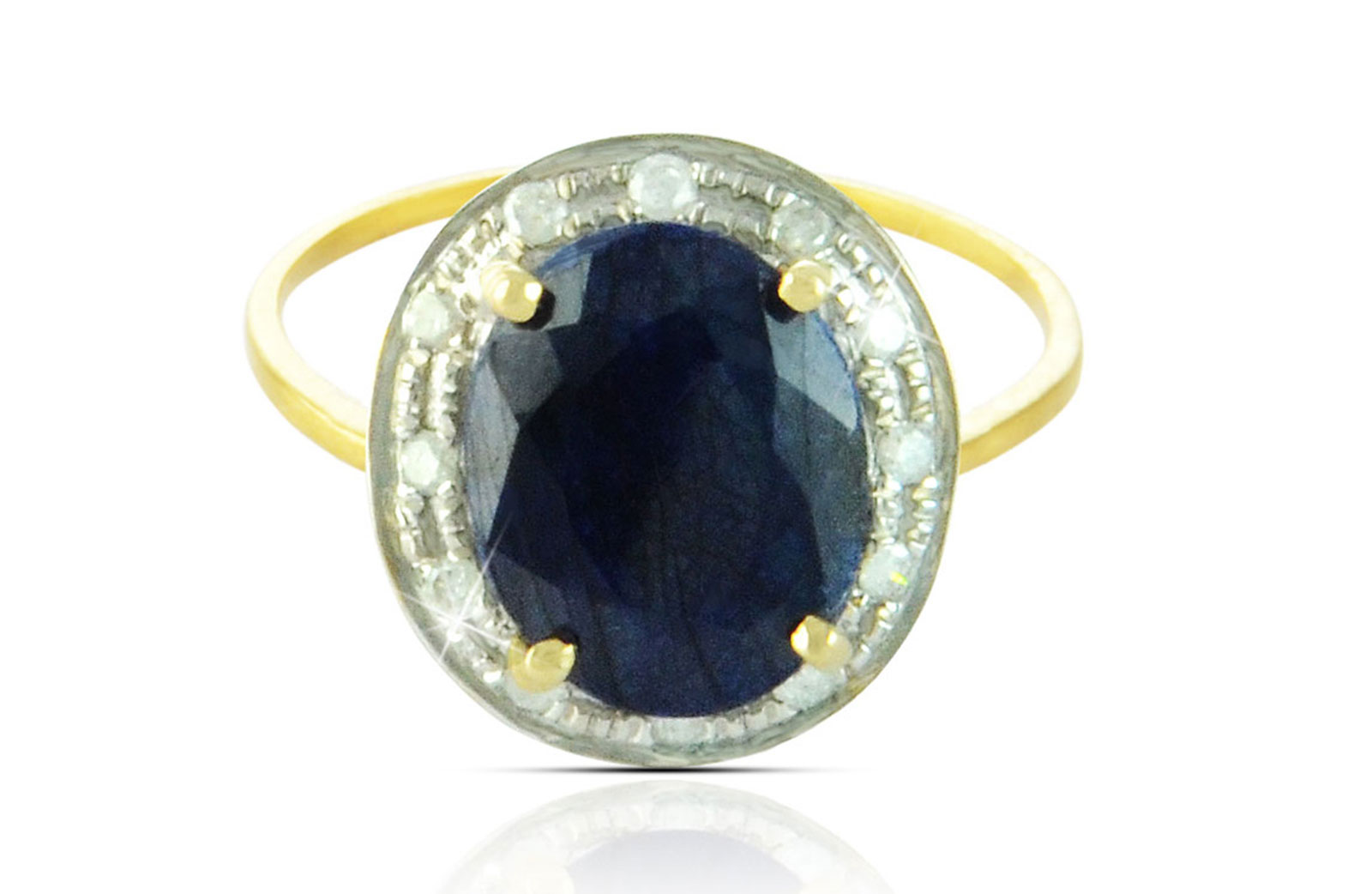  Vera Perla 18k  Gold 10mm Genuine Oval   Cut Midnight Blue Sapphire 0.12Ct Genuine Diamonds Ring -SIZE 6.5 US