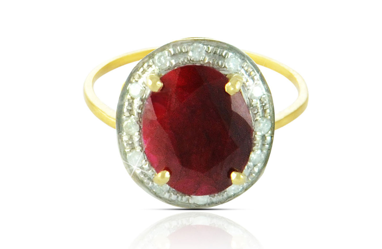 Vera Perla 18k  Gold 10mm Genuine Oval   Cut Ruby 0.12Ct Genuine Diamonds Ring -SIZE 6.5 US