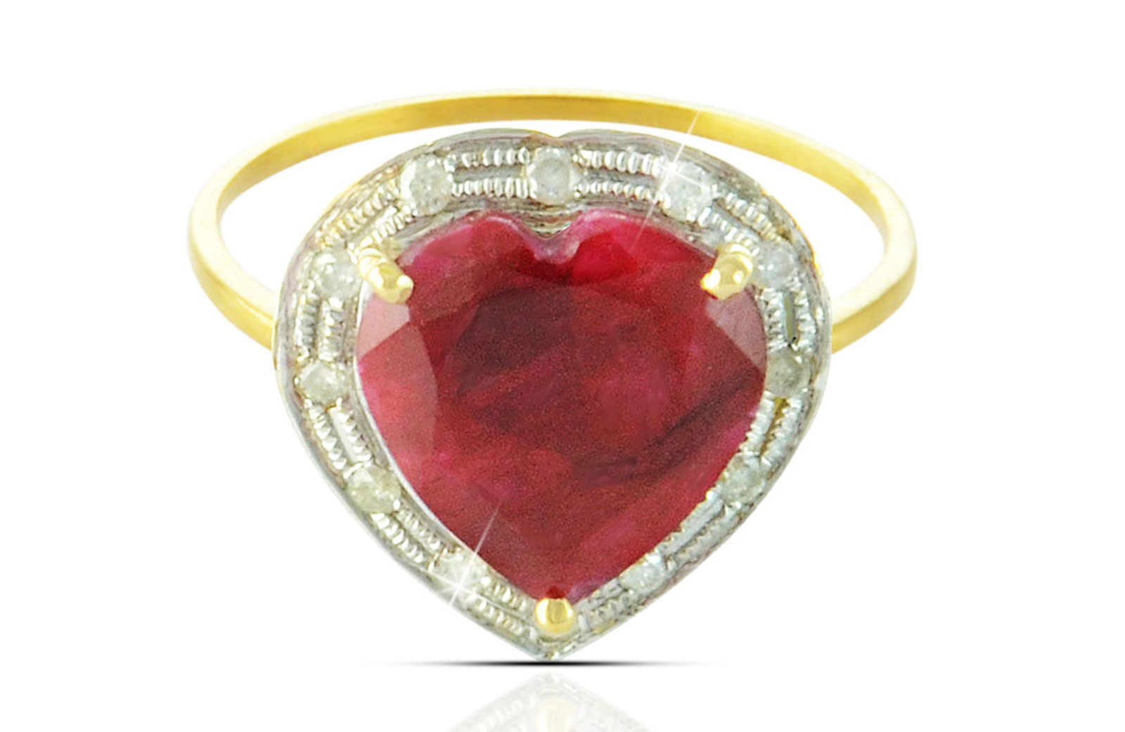 Vera Perla 18k  Gold 10mm Genuine Heart   Cut Ruby 0.13Ct Genuine Diamonds Ring -SIZE 6.5 US