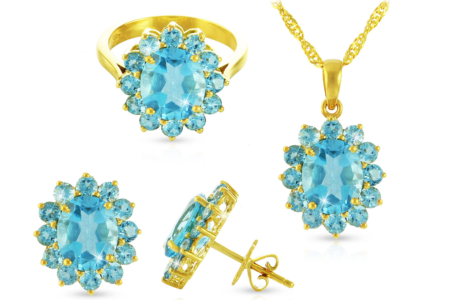 Vera Perla 18K Solid Gold Genuine Swiss Blue Topaz Jewelry Set
